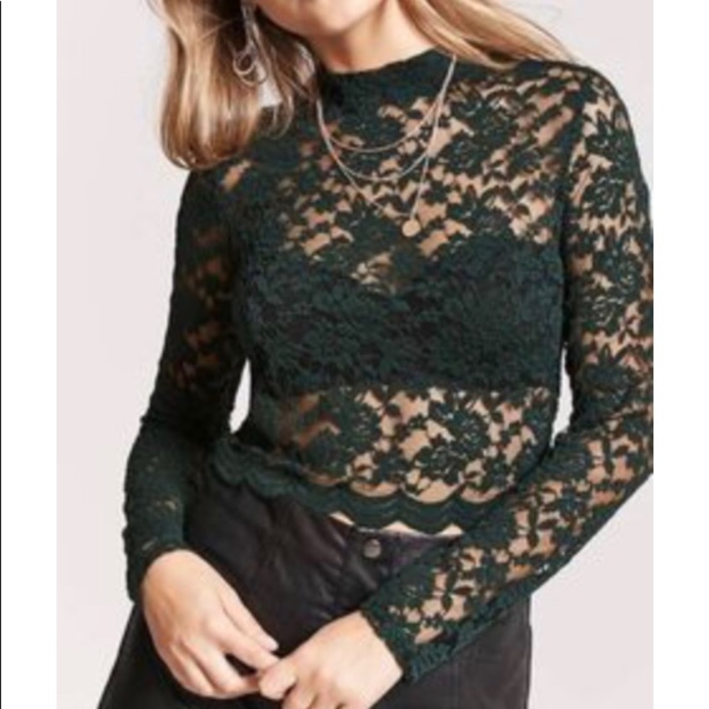 Forever 21 black lace long sleeve blouse